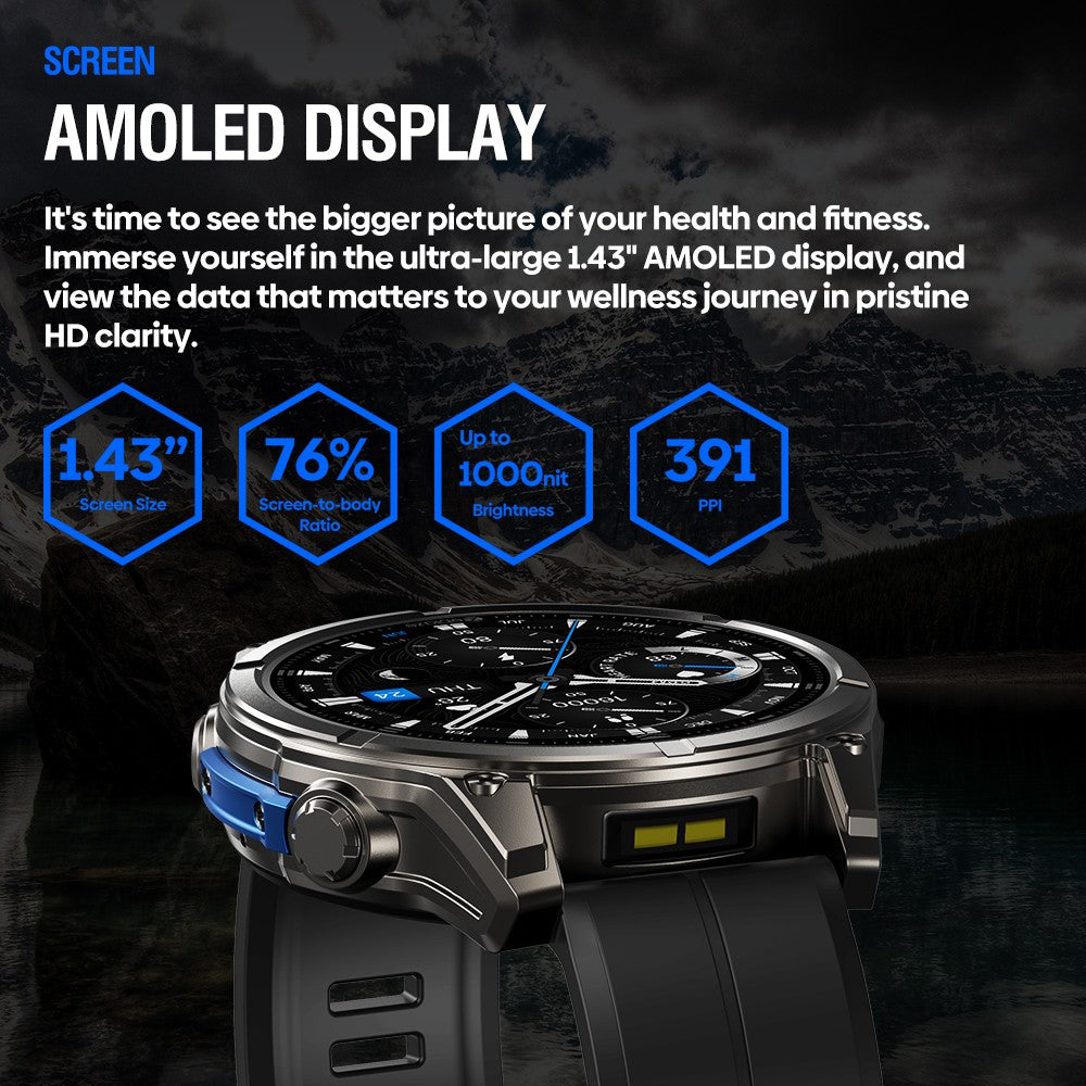 NOVO Smartwatch Zeblaze VIBE 8 com Chamada de Voz, Tela AMOLED de 1,43", Lanterna Embutida, Frequência Cardíaca e Pressão Arterial 2025