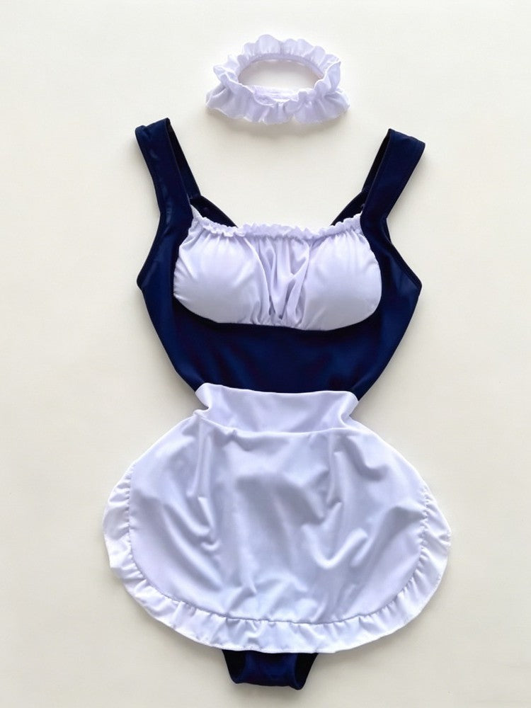 Bunny Complete Maid Cosplay Costume Set Ruffle Cosplay Vacation Halloween Outfit Halter Dress Set Outfit Costume Play Occasions