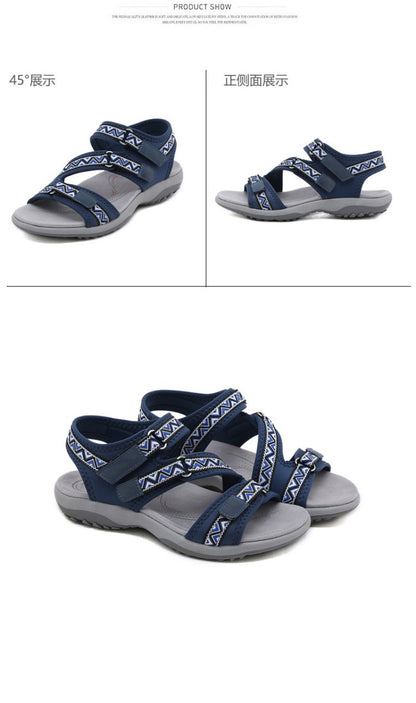 Spring And Summer Printed Velcro Comfortable Casual Beach Flat Sandals For Women's Ethnic Style Leisure Comfortable And Simple