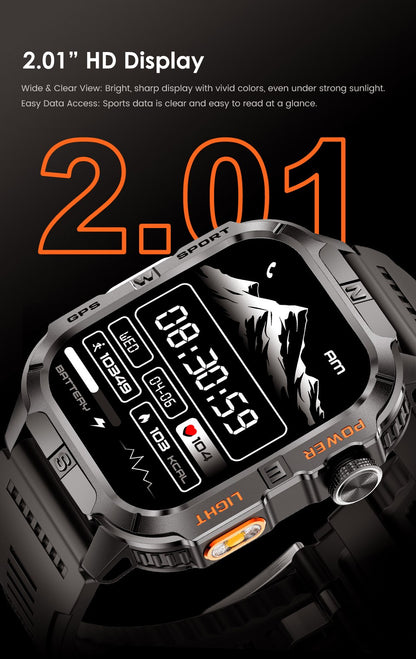 2026 New Millitary Grade GPS Position 2.01"Smart Watch Men 3ATM Waterproof Compass 540mAh Bluetooth Call Sports Smartwatches IOS