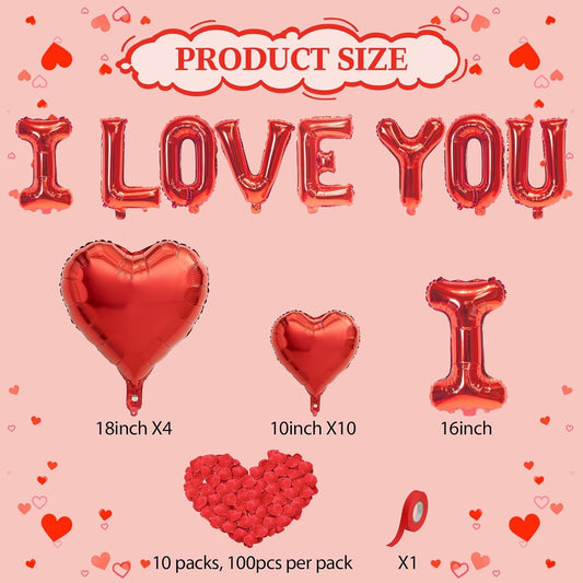 I Love You/Red Heart Love Foil Balloon 1000Pcs Rose Petals for Wedding Anniversary Valentine Day Romantic Special Night Party