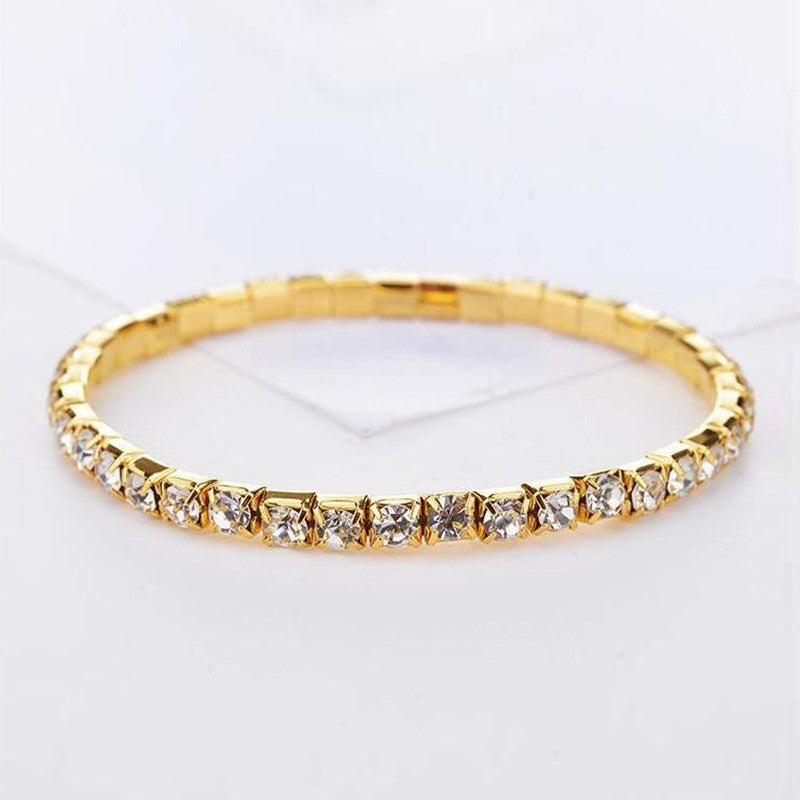Nova Moda Cristal Bracelete Feminino Pulseiras Corrente Dourada Elástico Pulseiras Jóias de Mão Acessórios de Casamento