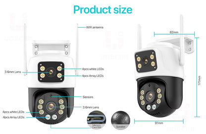 Dual Lens 360º Wifi Camera IP66 Security Protection 8MP 4K Wireless Outdoor Human Detection ICSEE Video Surveillance PTZ Camera