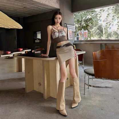 Women Pointed Toe High Boots Fashion Sexy Mid Heels Shoes Woman Chunky Trend Chelsea Boots Pumps Elegant Mujer Snow Goth Botas