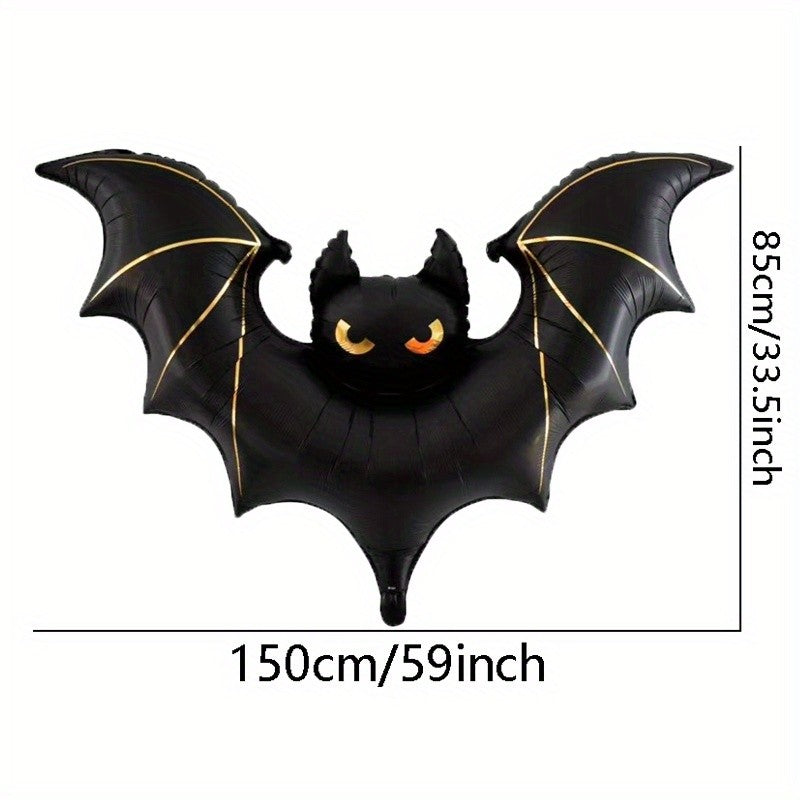 1pc Matte 59-Inch Extra Large Bat Halloween Balloon - Realistic Black & Gray Aluminum Foil Balloon , Halloween Decorations