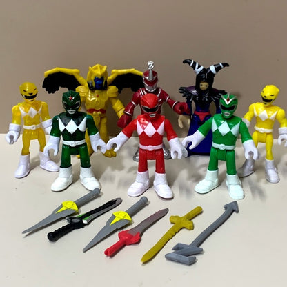 Novo Pacote Imaginext Power Rangers Verde Amarelo Vermelho Goldar Lord Zedd Heróis Vilões Bonecos Articulados c/ Armas Modelos Brinquedos