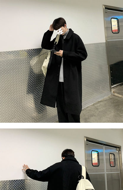 Blends Men X-long Autumn Winter Korean Style Trendy Loose Overcoats Solid Handsome All-match College Harajuku Clothing Mid-calf