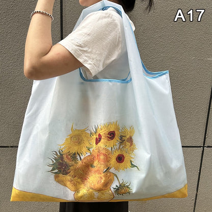 New Fashion Bag Foldable Shopping Bag Reusable Grocery Storage Bag Nylon Portable Shoulder Handbag Travel Tote Bag