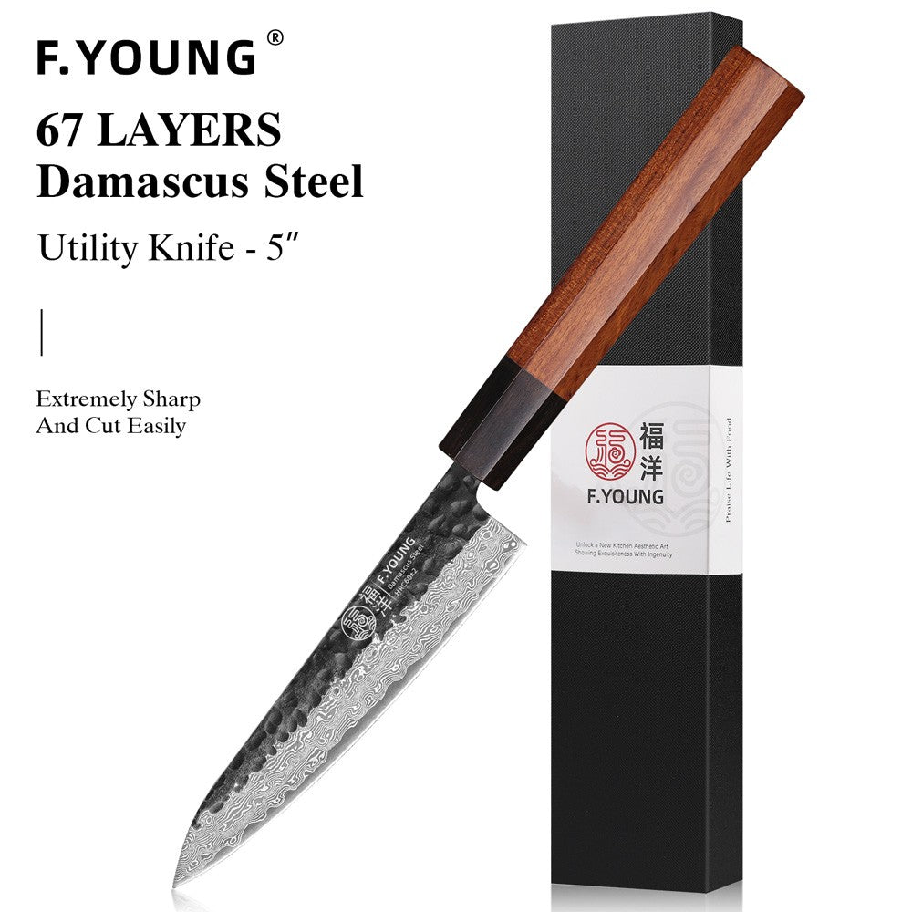 F.YOUNG Faca de Chef Japonesa Forjada à Mão Aço Damasco Facas de Cozinha Fatiar Legumes Carne Sashimi Utensílios de Cozinha