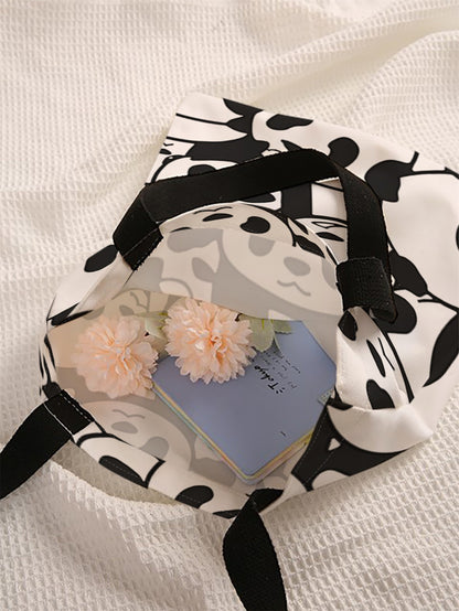 Panda pattern printed casual handbag, reusable fashionable backpack, multifunctional handbag, canvas shopping bag