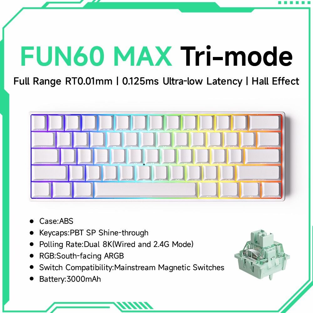 Akko MonsGeek FUN60 Teclado Mecânico Interruptor Magnético Teclados Gamer 60% Gatilho Rápido 0,01mm 8K ARGB HE/TMR Teclado Personalizado