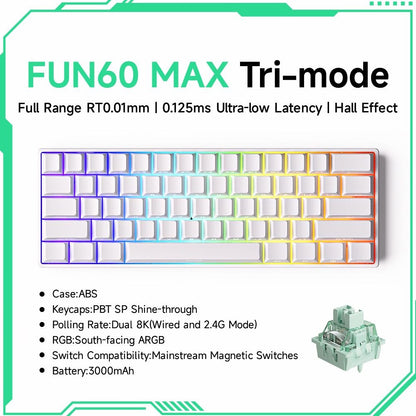 Akko MonsGeek FUN60 Teclado Mecânico Interruptor Magnético Teclados Gamer 60% Gatilho Rápido 0,01mm 8K ARGB HE/TMR Teclado Personalizado