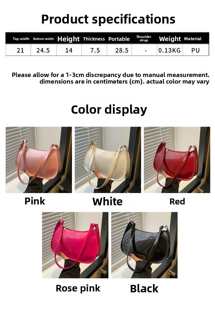 Women's Patent Leather Handbag Versatile Fashion Shoulder Casual Commuting Bags Girl Brand Designer Zipper Handbag Korean 2025