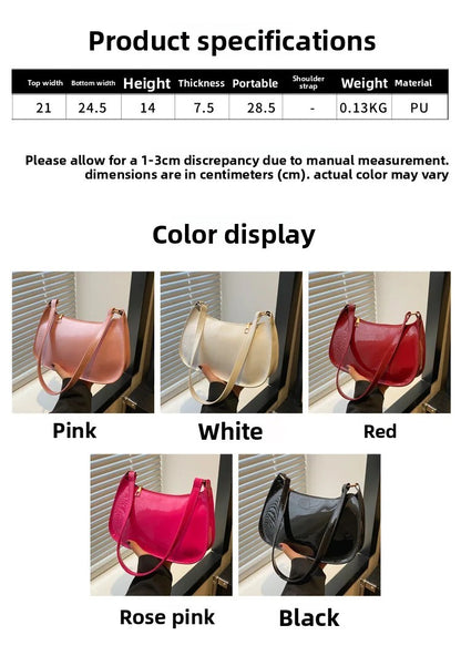 Women's Patent Leather Handbag Versatile Fashion Shoulder Casual Commuting Bags Girl Brand Designer Zipper Handbag Korean 2025