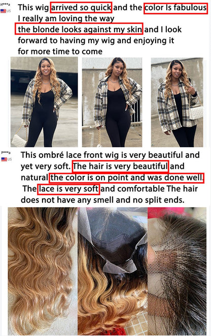 Peruca Front Lace Mel Loira Pré-arrancada 1B 27 Cabelo Humano Ombre Body Wave Peruca Front Lace Cabelo Humano 180% Bodywave Cru 30 Polegadas