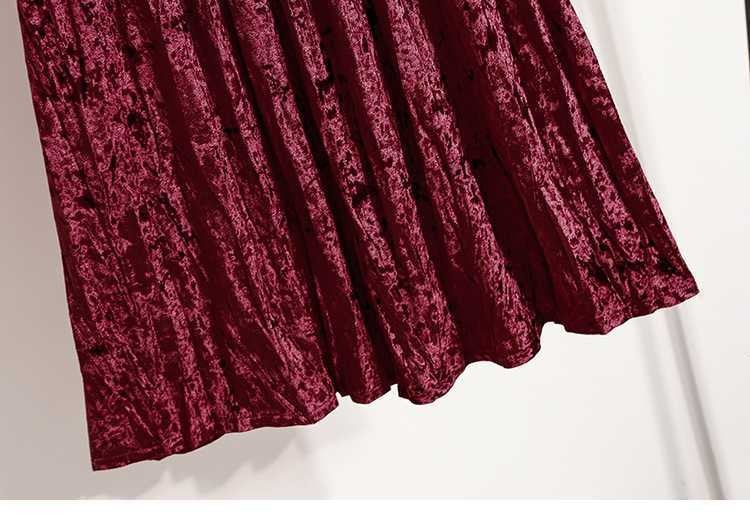 Plus Size Plus Size Women's Velvet Pleated A- Line Midi Skirt Autumn Winter Slimming Half-length Versatile Fashionable Commut...