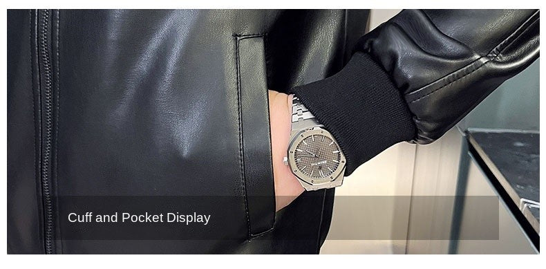 Men SprAutumn Thin Style Motorcycle Leather Jacket Fashionable Motorcycle Leather Jacket Fabric Soft Version Slim Simple Coat