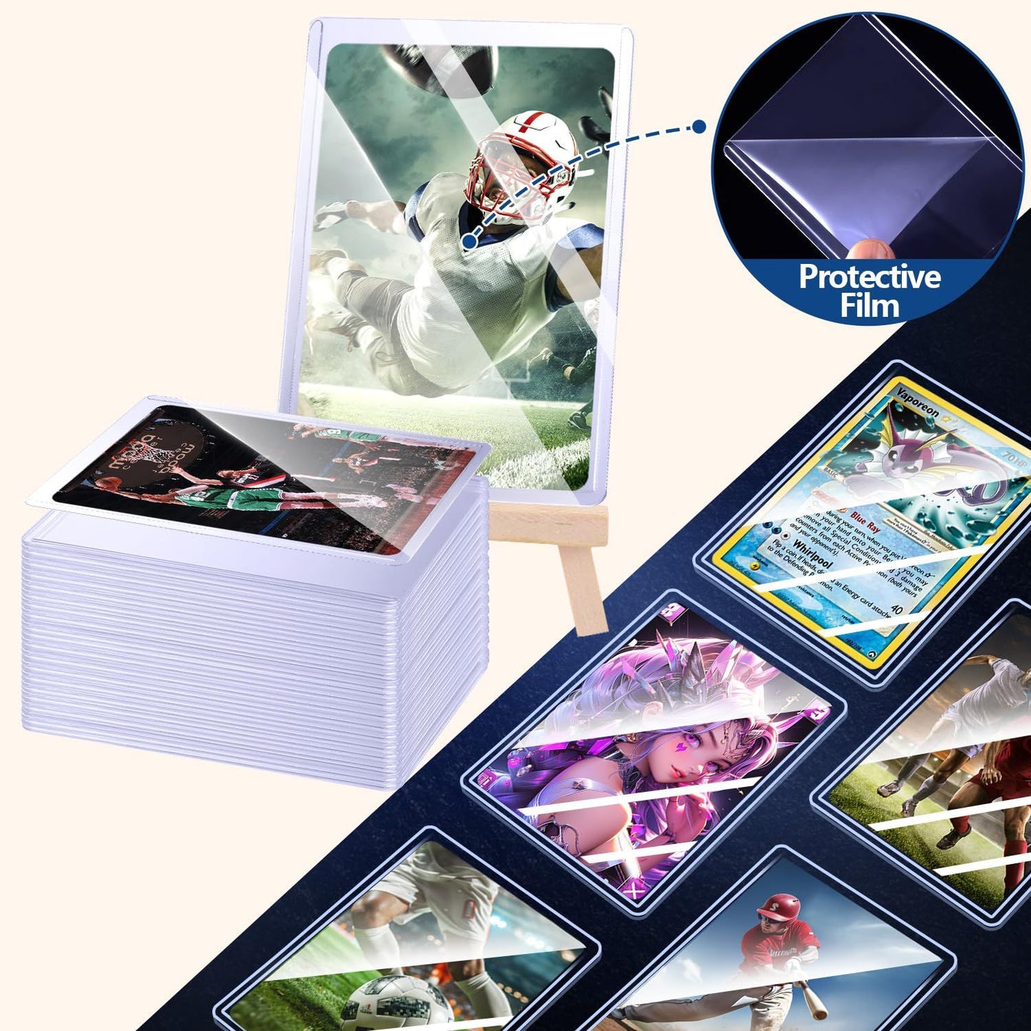 25-150 Peças Luvas De Cartão De Filme Rígido Protetor Anti-riscos Suporte Protetor Adequado Para YuGiOh Pokemon Beisebol Esportes Cartões Brinquedo