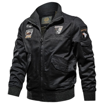 Retro Bomber Jackets Men Autumn Spring Embroidery Airplane Pilot Cargo Jackets Male Stand Collar  Embroidery Tactical Coats