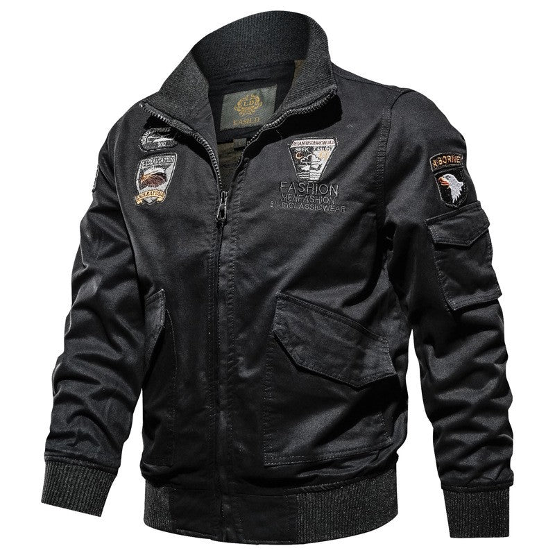 Retro Bomber Jackets Men Autumn Spring Embroidery Airplane Pilot Cargo Jackets Male Stand Collar  Embroidery Tactical Coats