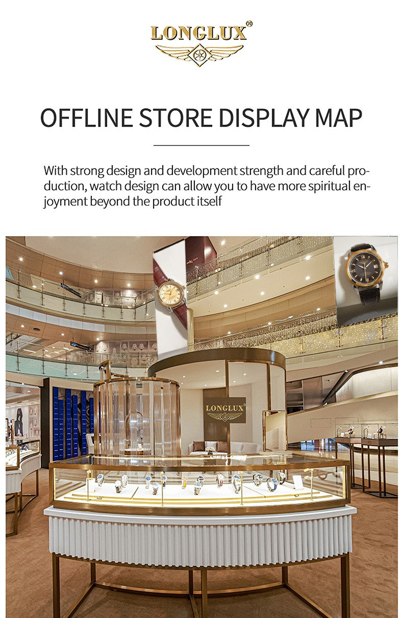 LONGLUX automatic man watch business leisure dating mechanical wristwatches day date waterproof leather  mens watch men gift