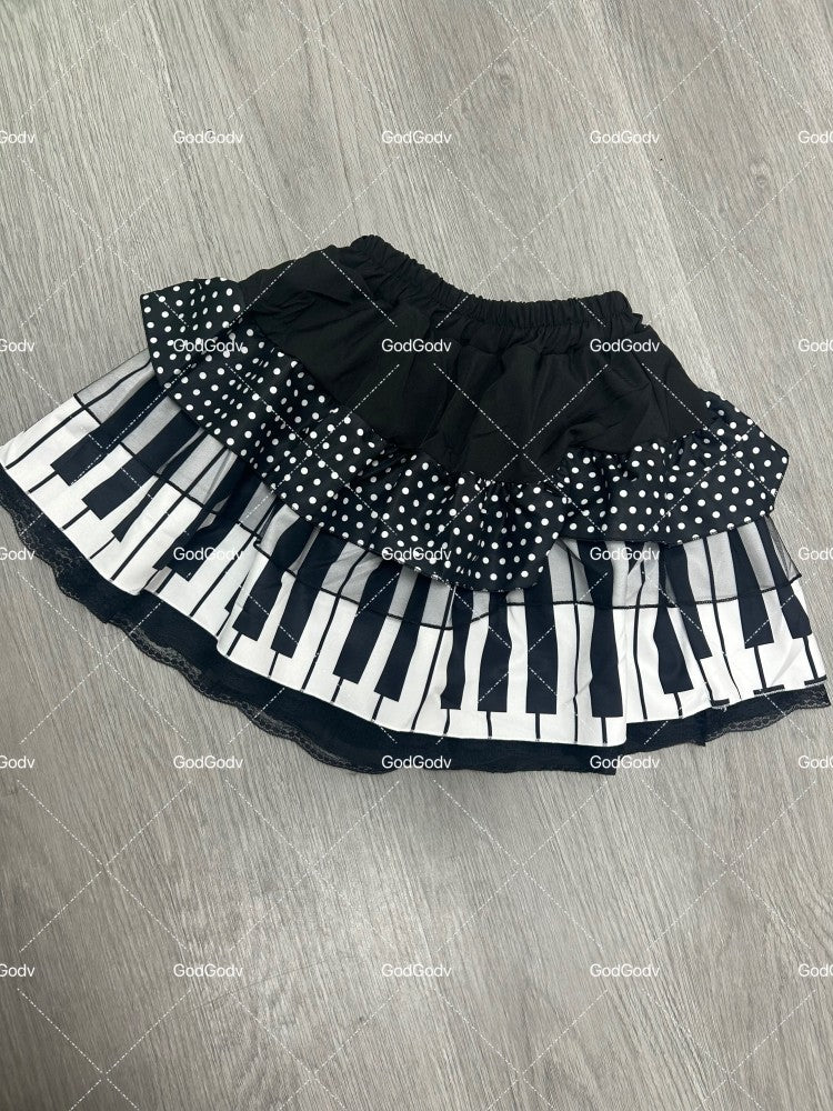 American Vintage Black White Piano Keys Skirts Y2k Slim Waist Ruched A-line Skirt Women 2025 Summer New Korea Style Chic Mujer