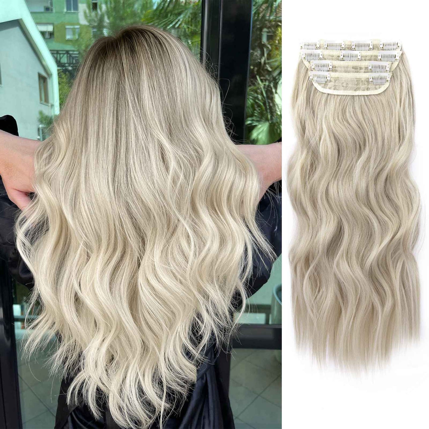 Kit 4 Peças Aplique Tic Tac Cabelo Sintético 20 Polegadas Cacheado Longo Grosso Para Mulheres Cabeça Inteira extensões de cabelo sintéticas