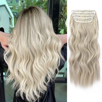 Kit 4 Peças Aplique Tic Tac Cabelo Sintético 20 Polegadas Cacheado Longo Grosso Para Mulheres Cabeça Inteira extensões de cabelo sintéticas