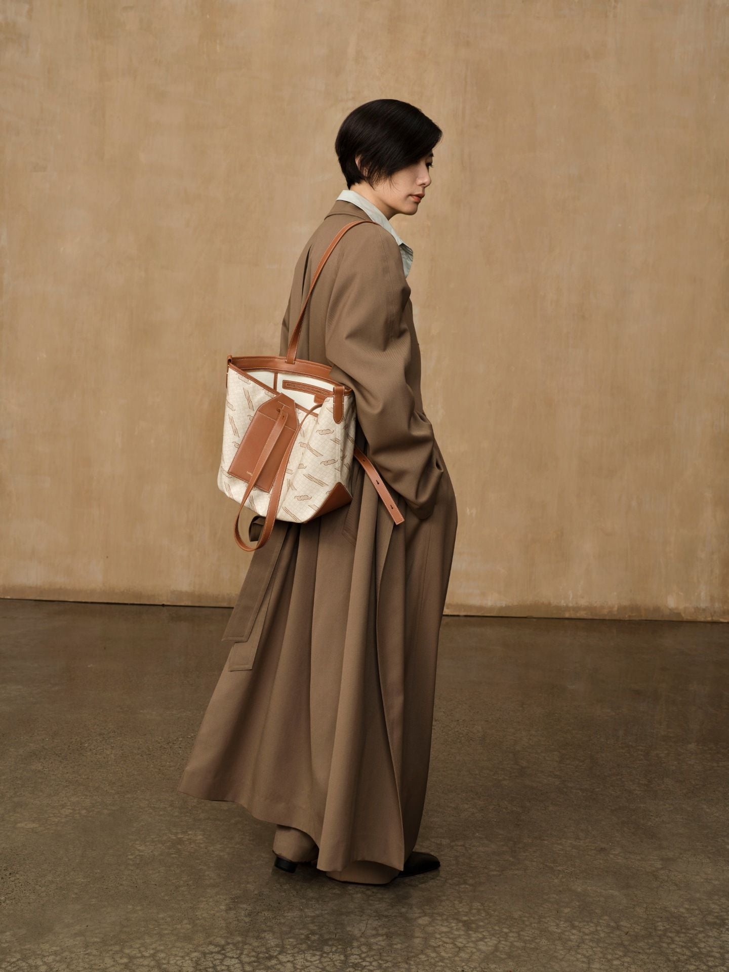 Songmont Designer Tote Bag Signature Monogram Print PU Material Lightweight Durable Womens Bag Zipper Top Polyester Lining