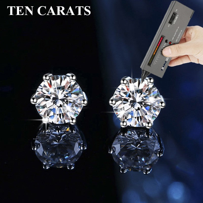 Brincos de tacha de moissanita TEN CARATS 0.3-3CT para mulheres Prata Esterlina 925 Corte Redondo Dazzling Joias Presente