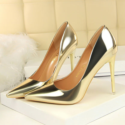 Women Mteallic Bronze Leather Pumps 7.5cm 10.5cm High Heels Lady Stiletto Middle Heels Wedding Bridal Gold Silver Event Shoes