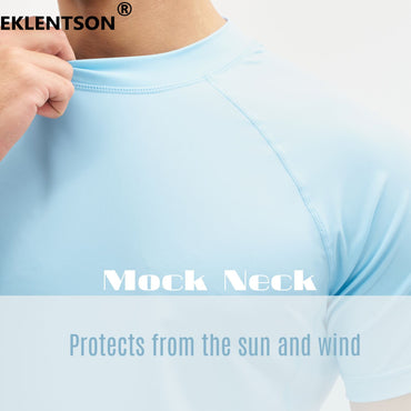 EKLENSON Men's Rashguard Swim Shirt Short Sleeve Mock Neck UPF 50+ T Shirts Loop Hem Quick Dry Loose Fit Water Surfing Shirt