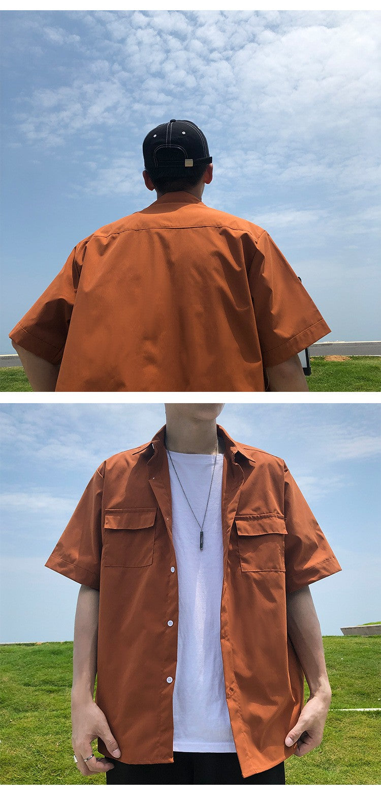 Summer Basic Shirts for Men 2025 New Half Sleeve Cargo Shirts Loose Casual Lapel Cardigan Tops Male Shirt Coats Retro Streetwear