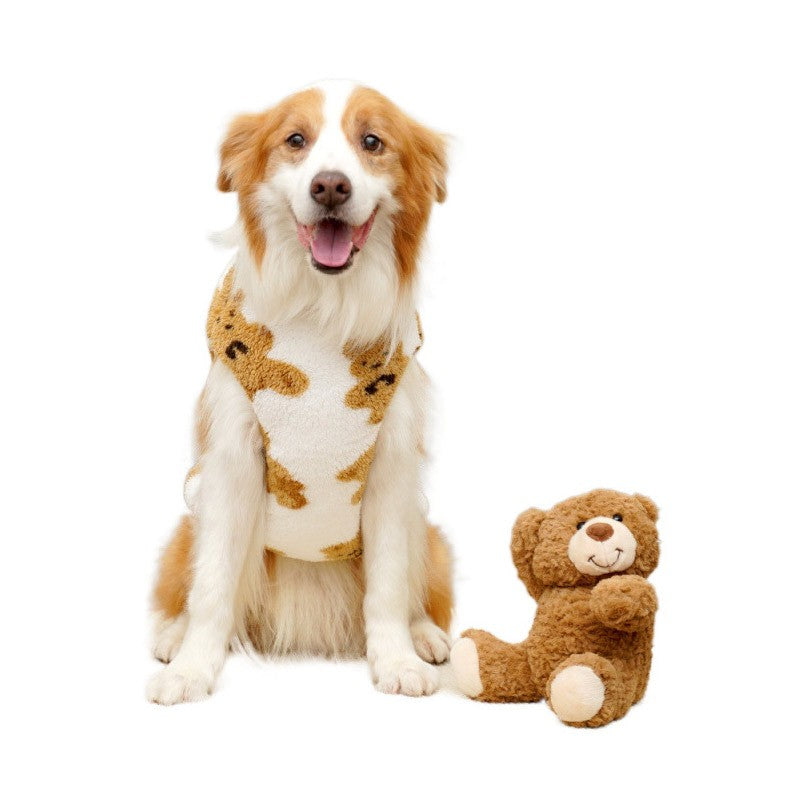 3GG-8GG Outono/Inverno Pelúcia Padrão de Urso Fofo Suéter para Cães Grandes Casaco de Lã Quente com Capuz Colete Suéter para Animais de Estimação Roupas para Animais de Estimação