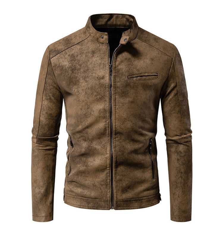 New American Retro Leather Jacket with A High-end Feel, Retro Tie Dye Washed Matte Craftsmanship, Cool Motorcycle Leather Jacket