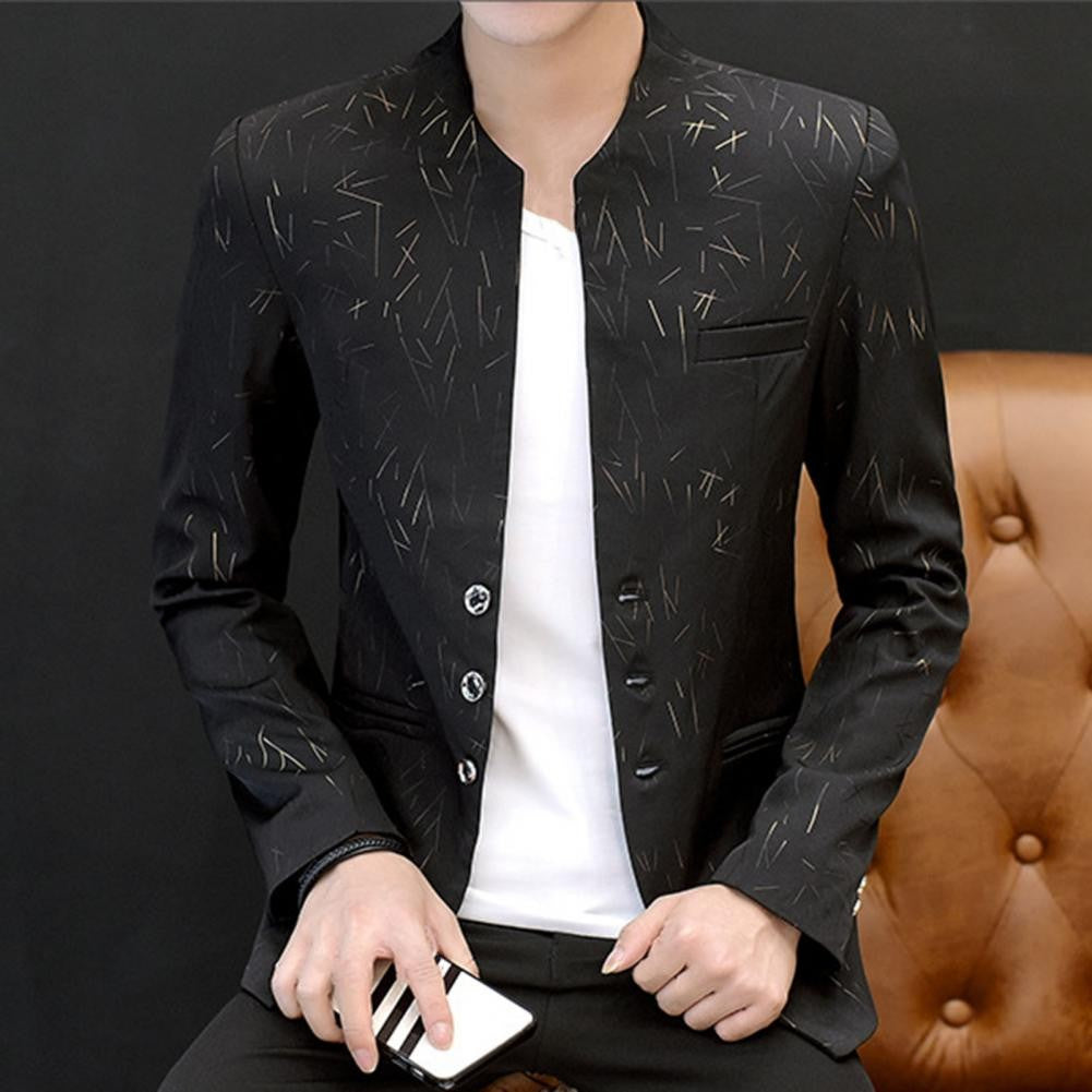 Men Vintage Stand Collar Fake Pockets Buttons Korean Style Casual Business Men s Groom Wedding Gown Blazers