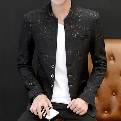 Men Vintage Stand Collar Fake Pockets Buttons Korean Style Casual Business Men s Groom Wedding Gown Blazers
