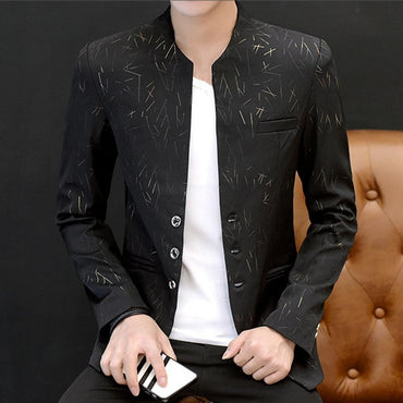Men Vintage Stand Collar Fake Pockets Buttons Korean Style Casual Business Men s Groom Wedding Gown Blazers