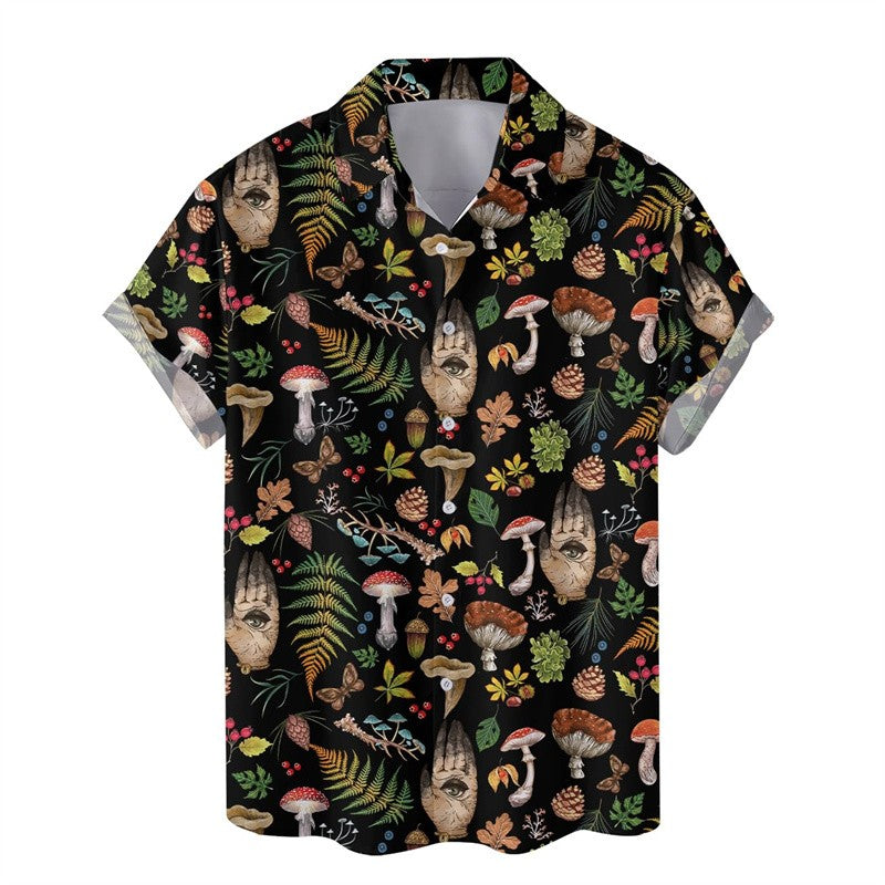 Colorful Mushroom 3d Print Hawaiian Shirt For Men Summer Vacation Plants Beach Shirts Button Short Sleeve Street Aloha Shirt