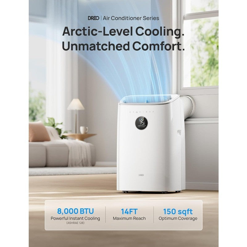Dreo Ar Condicionado Portátil, 8000 BTU ASHRAE (5000 BTU DOE) Unidade de AC Inteligente para Quarto com Resfriamento sem Drenagem, AC318S