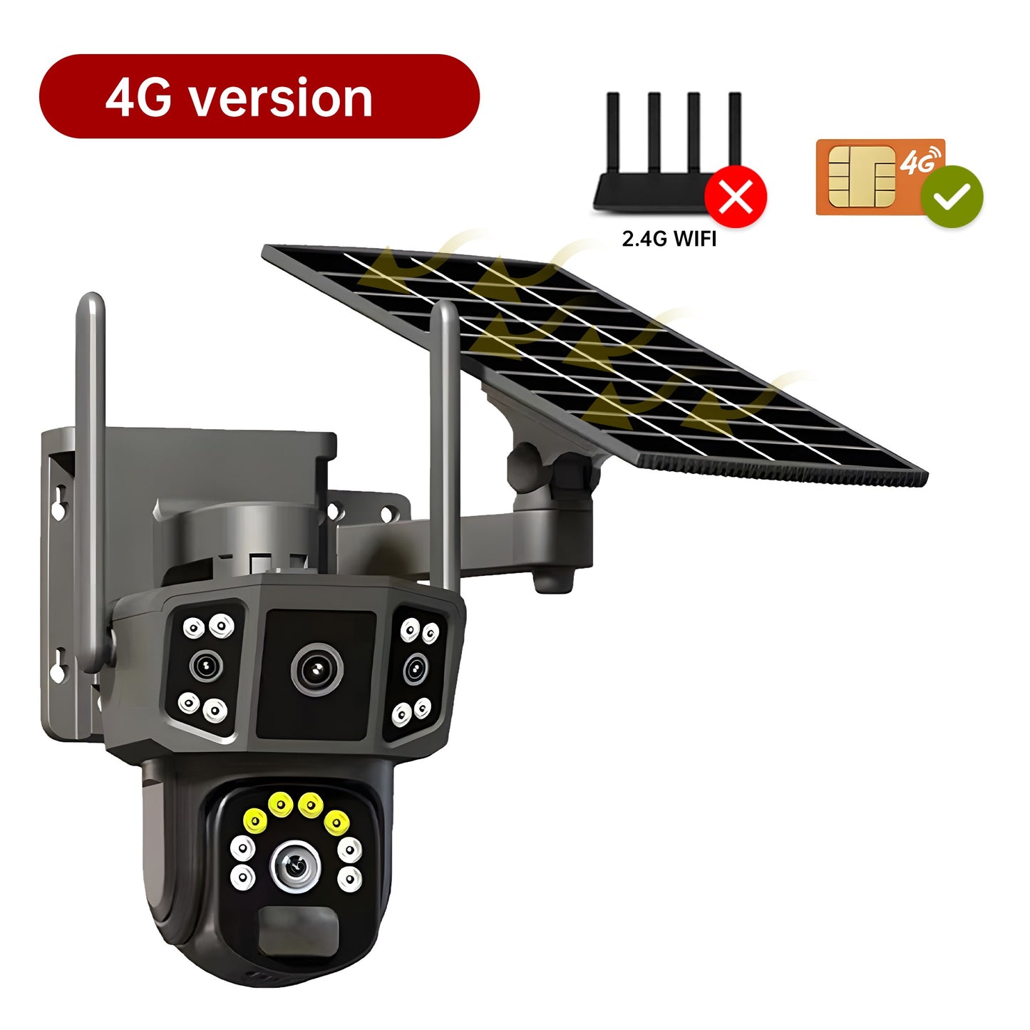 Câmera de segurança externa sem fio WIFI solar V380 Pro 10X 4K de lente dupla, CFTV solar, câmeras solares 4G sim