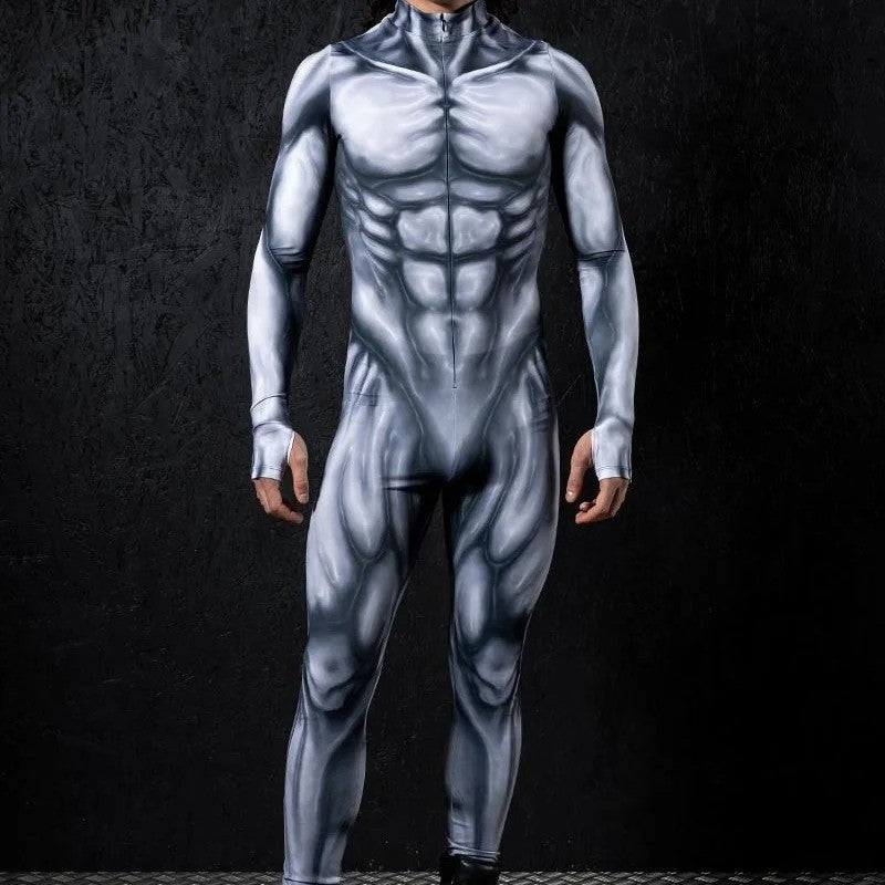 Zawaland Men Mechanical Muscle Punk Zentai Suit Carnival Cosplay Bodysuit Halloween Party Macho Costume Show Festival Jumpsuit