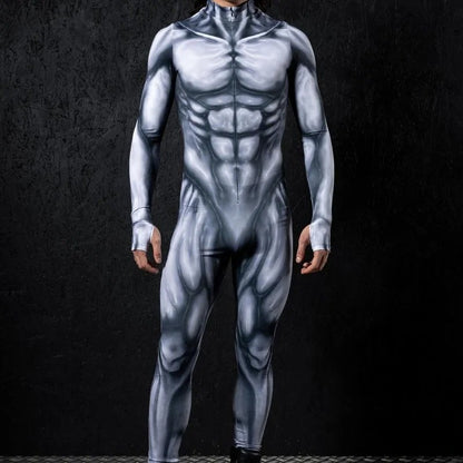 Zawaland Men Mechanical Muscle Punk Zentai Suit Carnival Cosplay Bodysuit Halloween Party Macho Costume Show Festival Jumpsuit