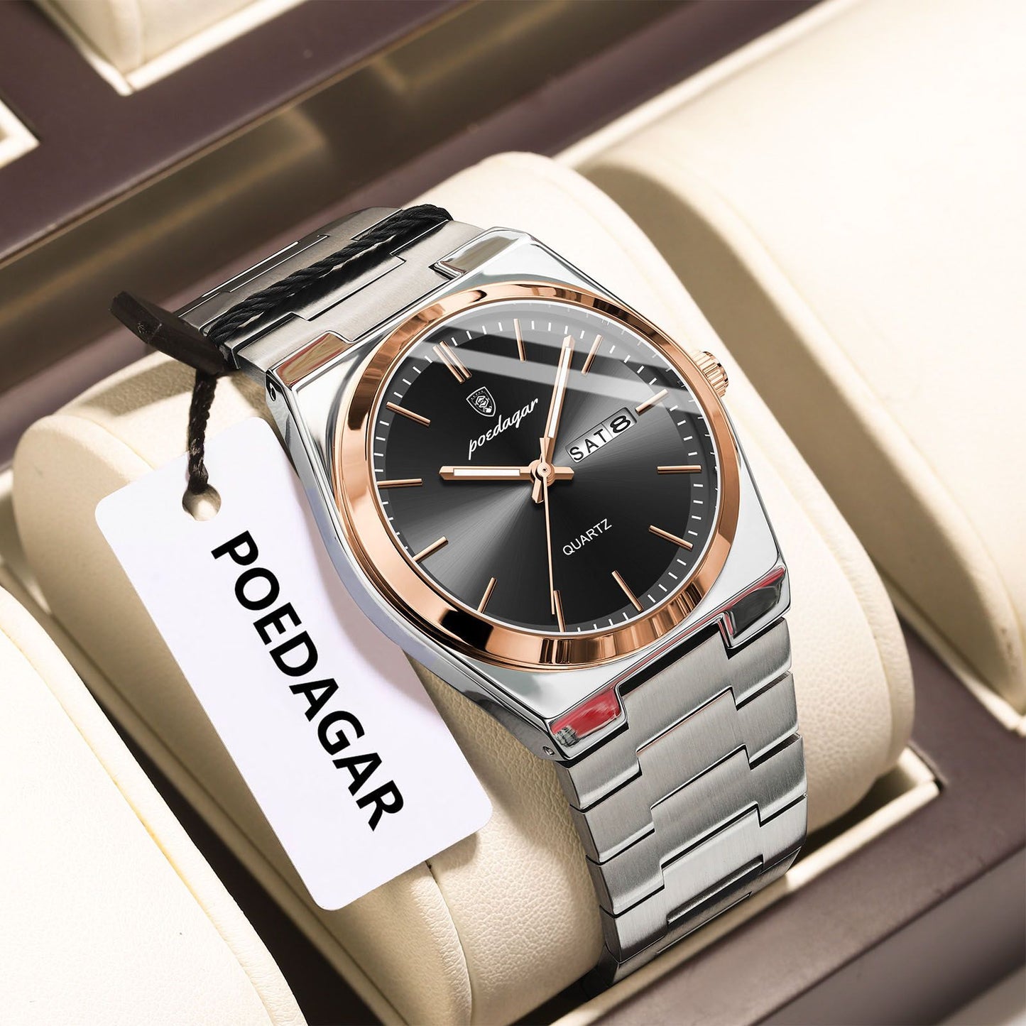 POEDAGAR Fashion Classic Man Watch Waterproof Luminous Date Week Luxury Men Watch Stainless Steel Quartz Business Men's Watches