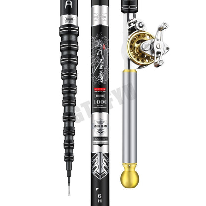 Conjunto Ultraleve de Vara de Pesca e Carretilha Oca de Múltiplas Posições de Alto Carbono Variável 4.5-10M Super Rígida para Rio