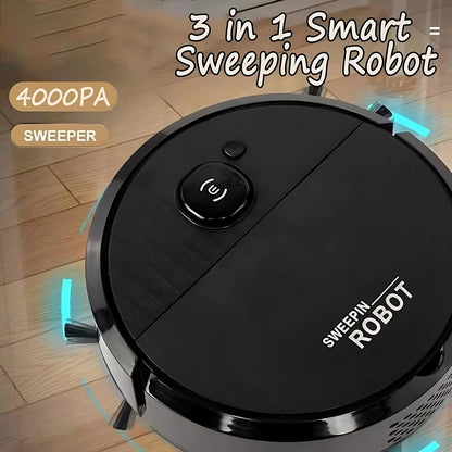 Robô Aspirador de Pó 3 em 1 Sucção Poderosa 4000Pa Varredura Inteligente Esfrega para Casa Chão Poeira Pelo de Animal Silencioso Limpeza Automática