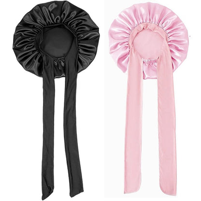 2 Toucas de Cetim Com Faixa (Rosa+Preta), Touca de Dormir Feminina, Toucas Noturnas Macias Para Cabelo, Toucas de Cabelo Multiuso