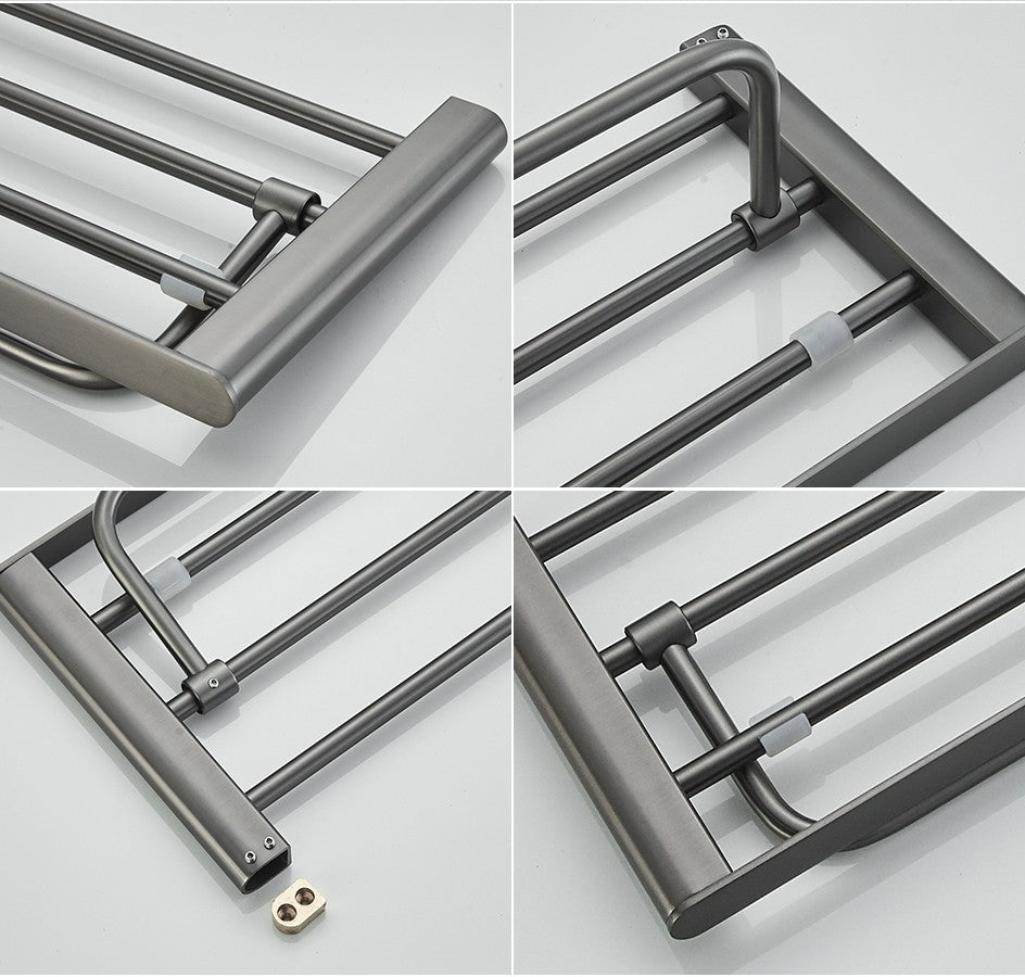 VGX Gold Bathroom Towel Holder Stainless Steel Towel Rack Folding Movable Bath Towel Bar Bathroom Hardware Accessories Grey
