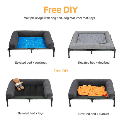 Cama de cachorro grande XXL XL para ambientes externos, elevada com esteira de resfriamento respirável e esteira de pelúcia macia, cama de acampamento para filhotes para casa e jardim