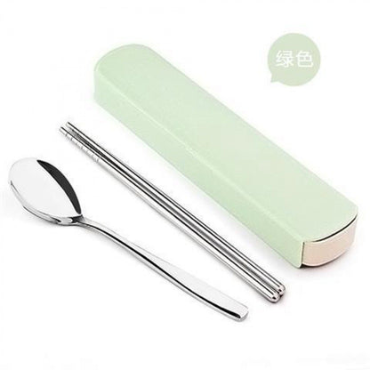 4Pcs/Set Stainless Steel Chopsticks Spoon Fork Steak Knife with Storage Case Travel Camping Cutlery Set Portable Tableware